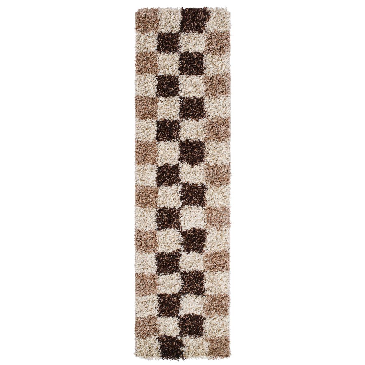 Vista Shaggy Hallway Runners 2247 Check Beige Brown 60x220cm – image 2