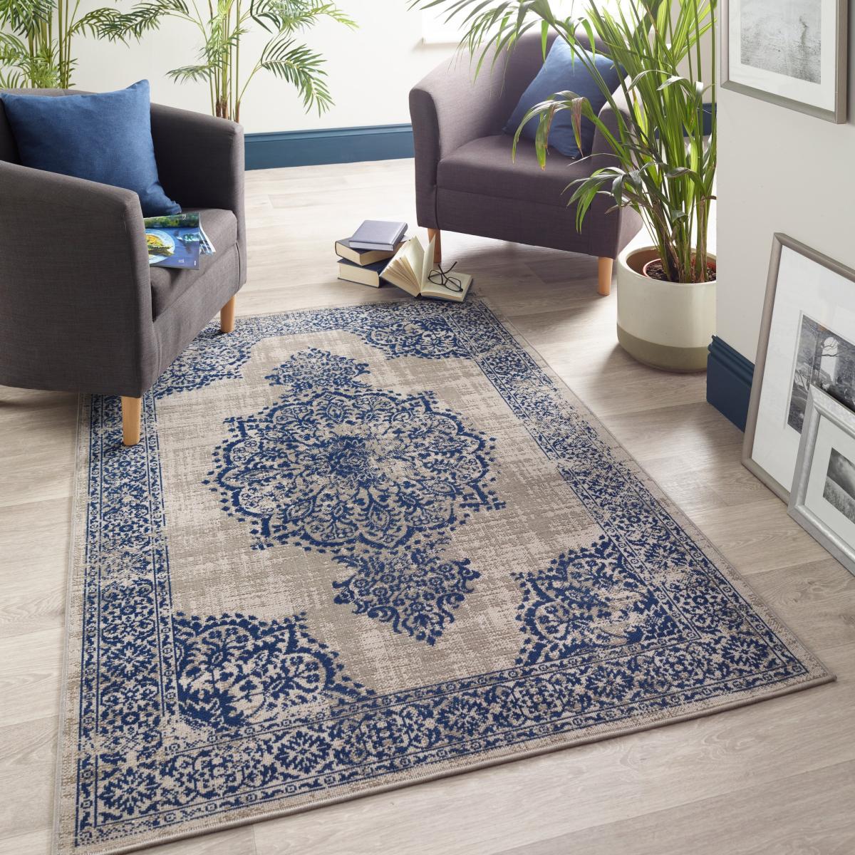 Saville Traditional Medallion Indoor Outdoor Rugs in Grey Blue 200x290cm – image 1