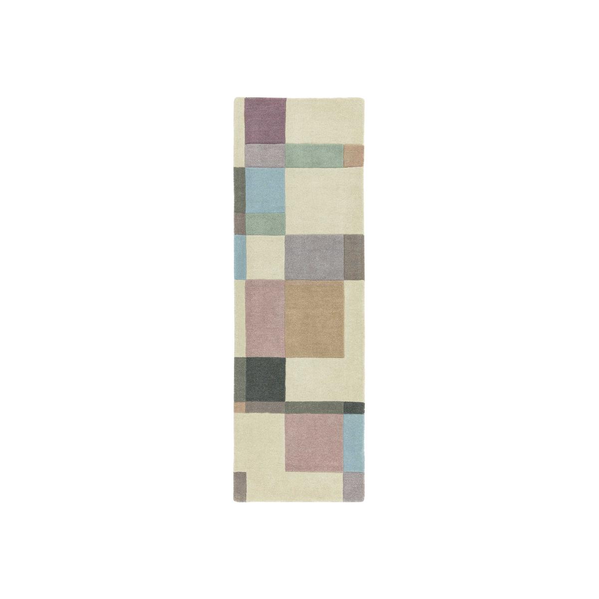 Reef RF17 Blocks Geometric Wool Runner Rugs in Pastel Multi 66x200cm – image 1