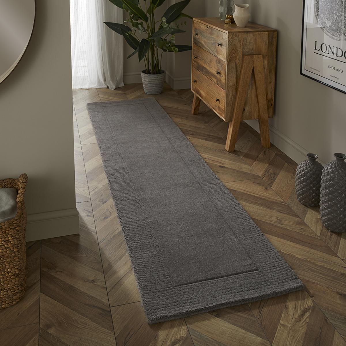 Esme Mayfair Carved Wool Runner Rugs in Grey 60x230cm – image 2