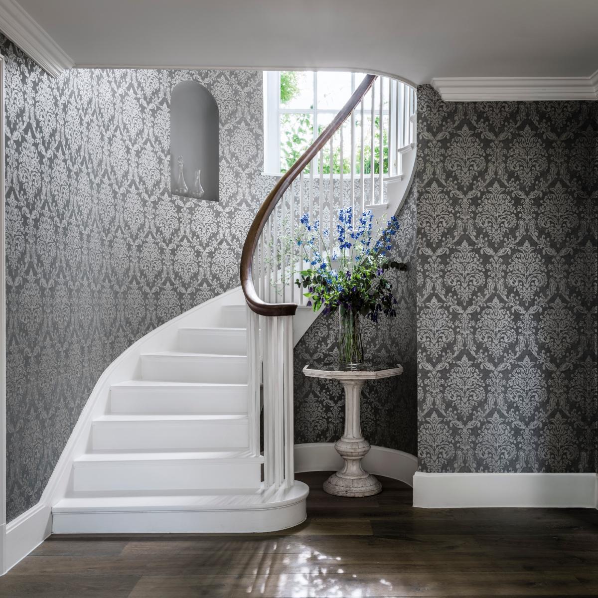 Riverside Damask Wallpaper 216291 by Sanderson in Steel Silver Grey Roll – image 1