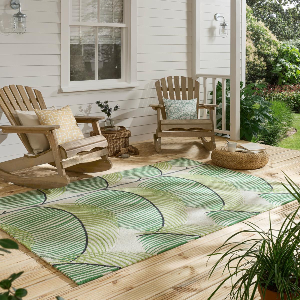 Manila Leaf Indoor Outdoor Rugs 446107 by Sanderson in Botanical Green – image 1