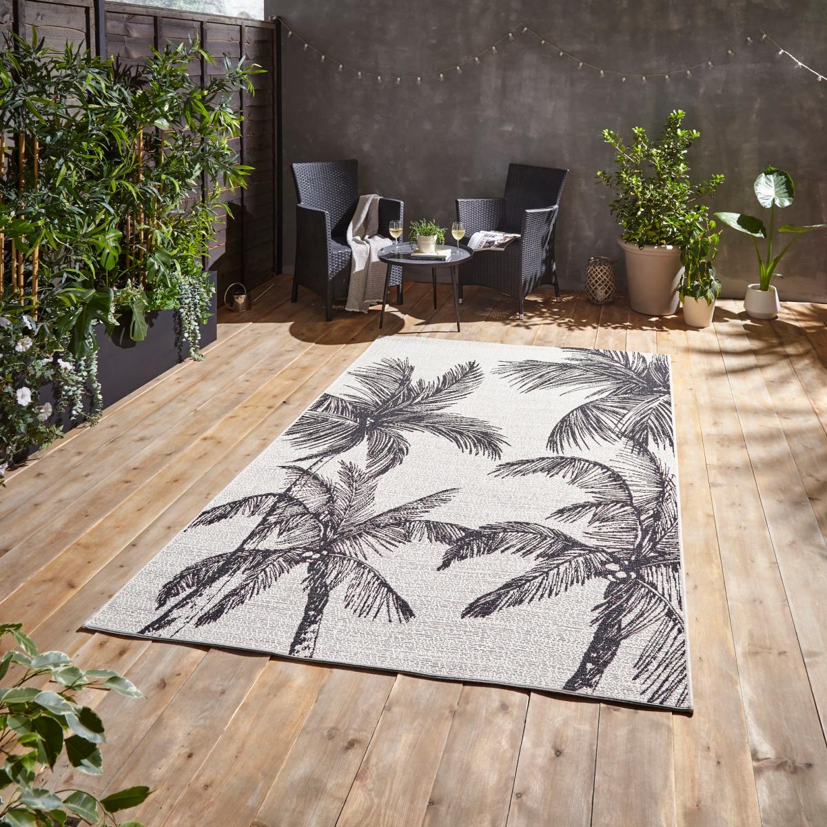 Miami A444 Indoor Outdoor Palm Leaf Rug in Cream Black – image 1