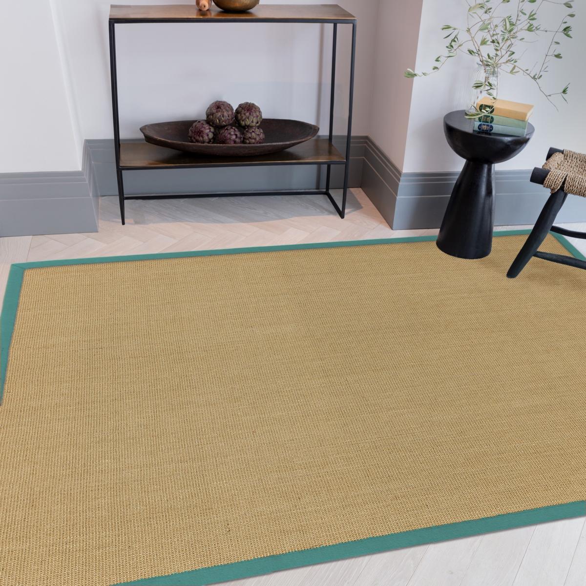 Sisal Rugs in Linen with an Aqua border – image 1
