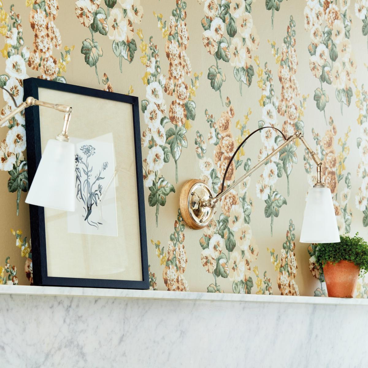 Hollyhocks Wallpaper 217034 by Sanderson in Gold Metallic Tan Roll – image 4