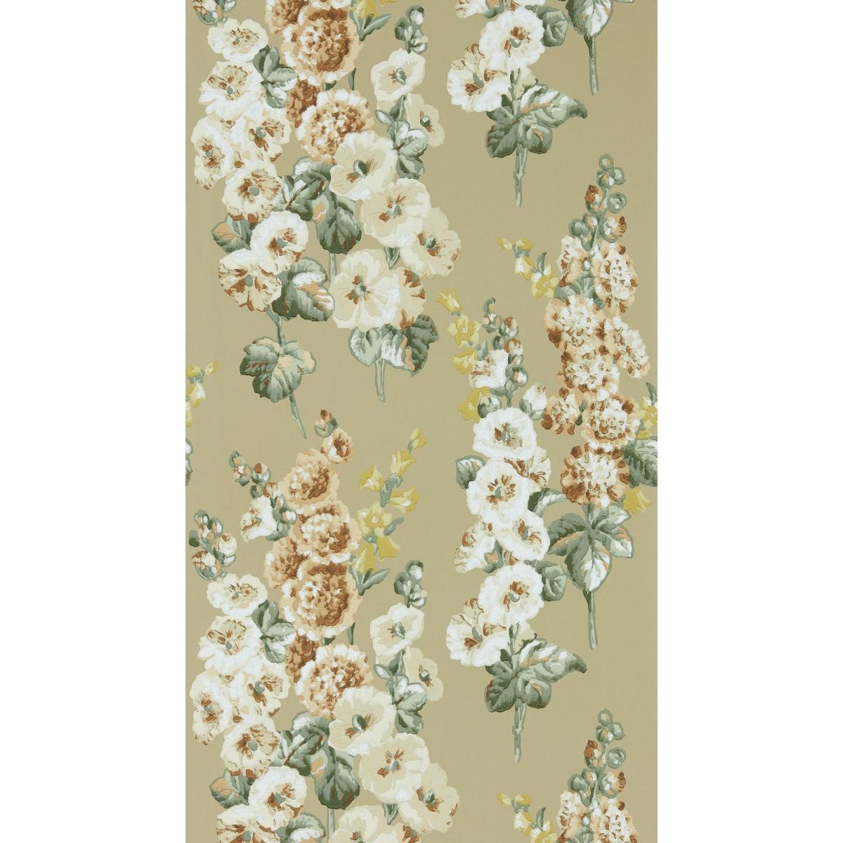 Hollyhocks Wallpaper 217034 by Sanderson in Gold Metallic Tan Roll – image 5