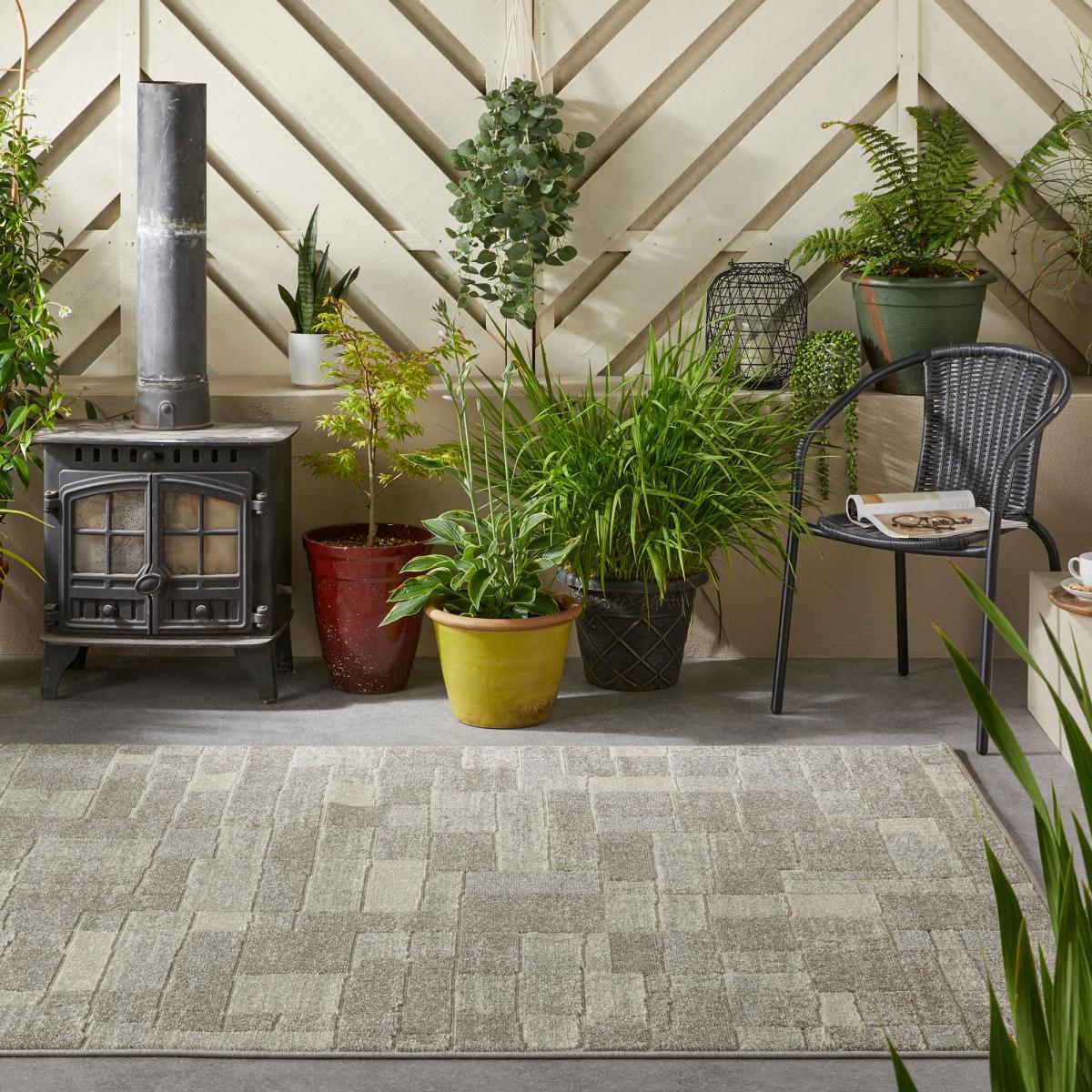 Monaco Block Indoor Outdoor Modern Rugs in Grey Beige120x170cm – image 1