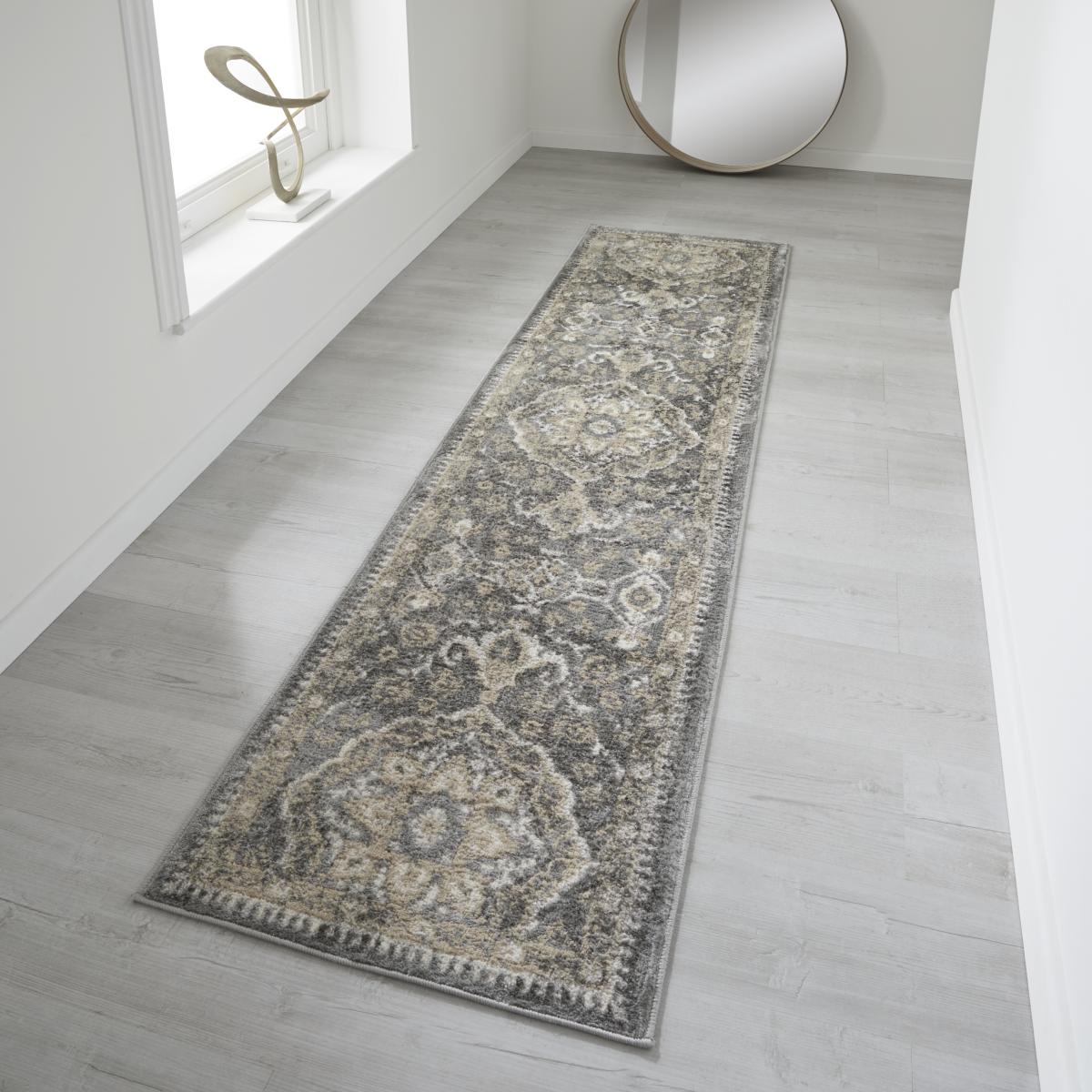 Zoe 9 E Runner Rugs in Traditional Distressed Grey 60x230cm – image 1