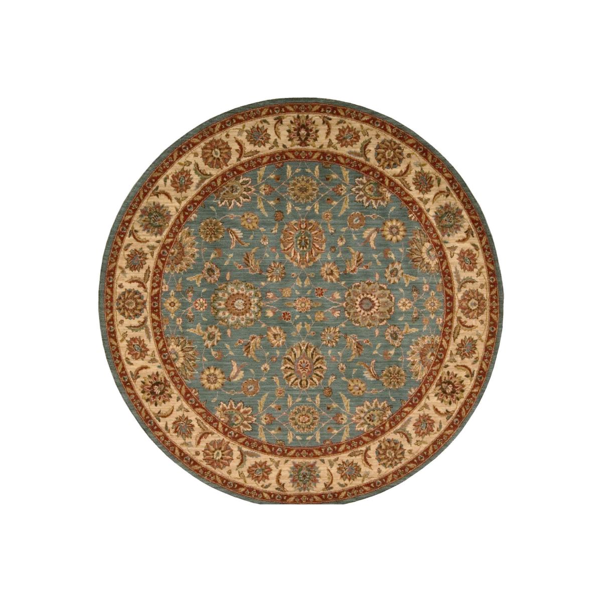 Living Traditional Bordered Treasure Circle Rugs by Nourison LI05 in Aqua 178x178cm