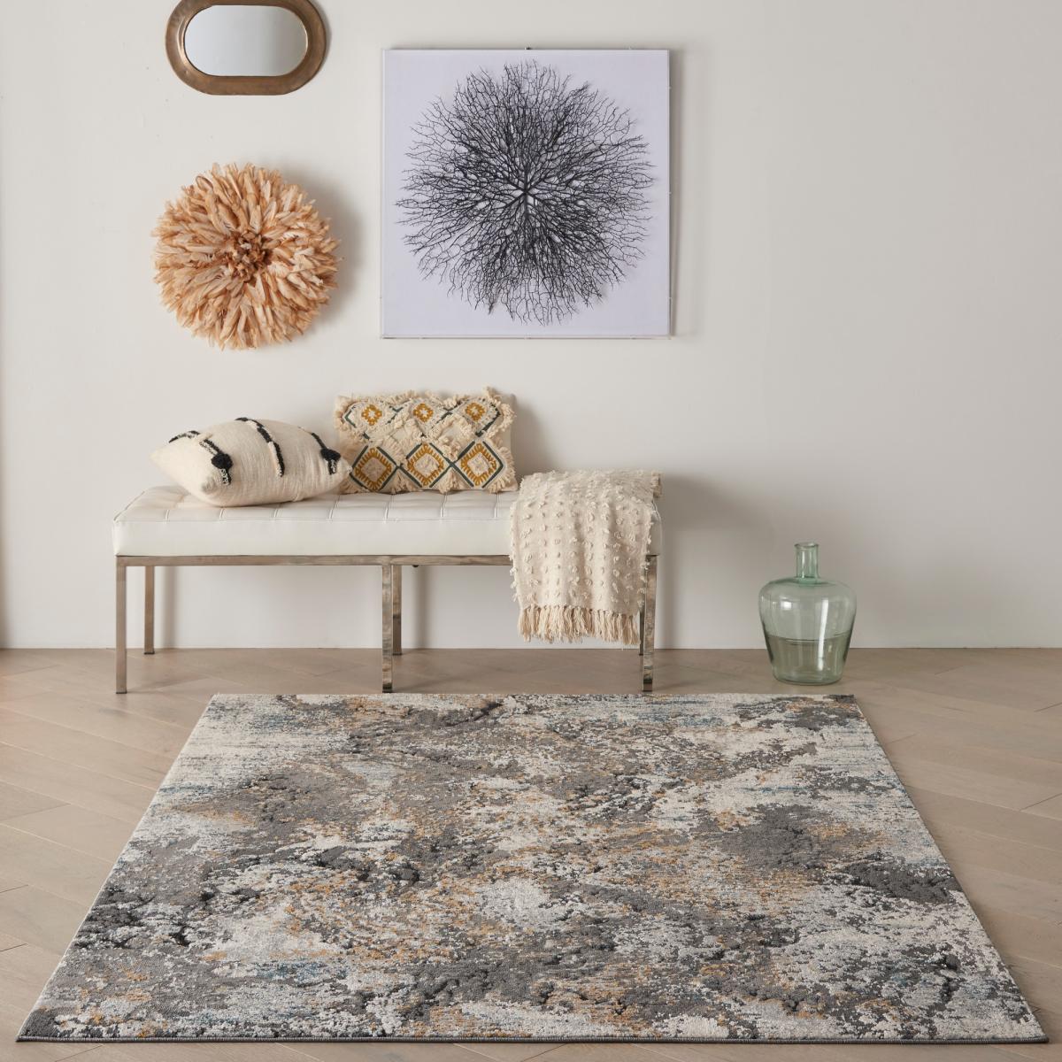 Tangra TNR01 Abstract Rug by Nourison in Grey Multicolour162x223cm – image 1