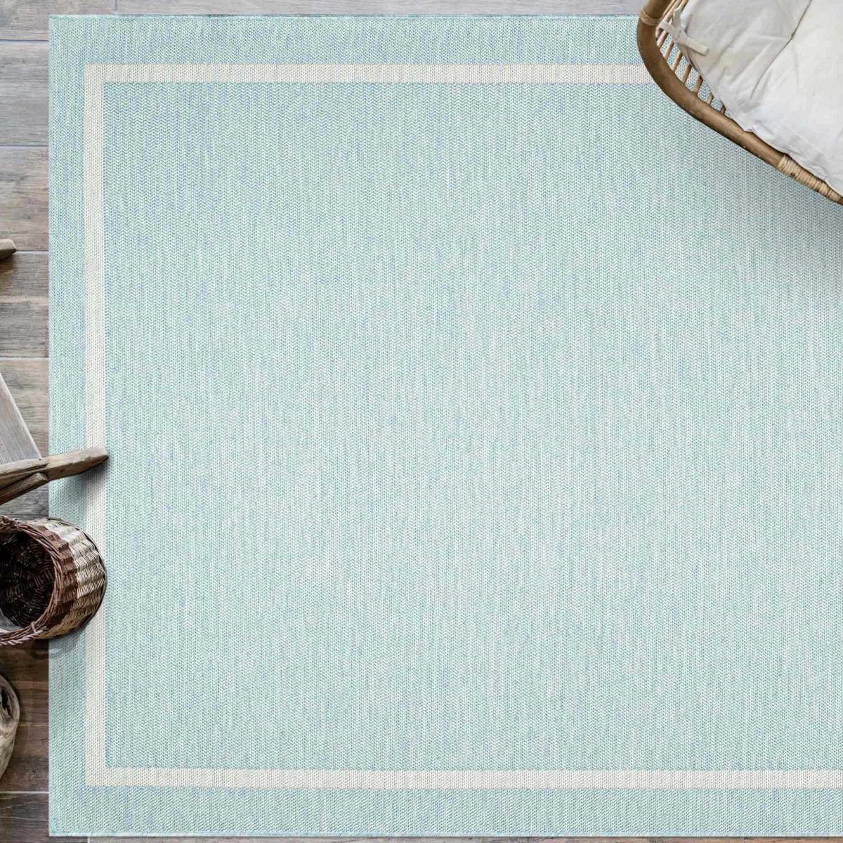 Newquay Plain Bordered Indoor Outdoor Rugs 96027 5013 in Blue 80x150cm – image 1