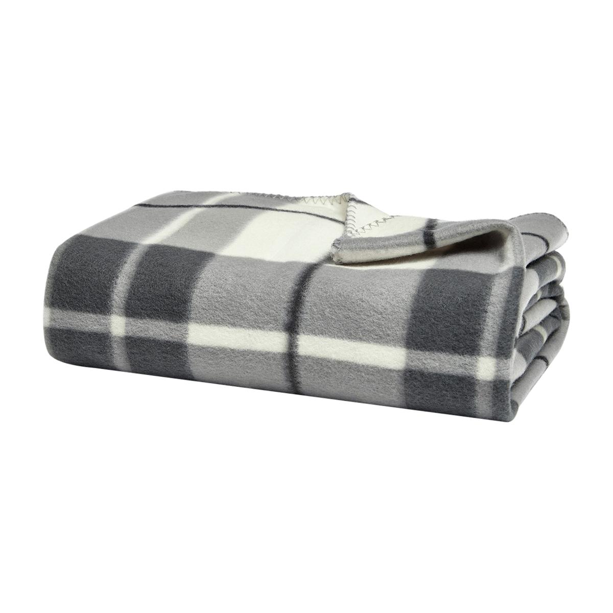 Checked Fleece Blanket Throw in Grey White 180cmx230cm