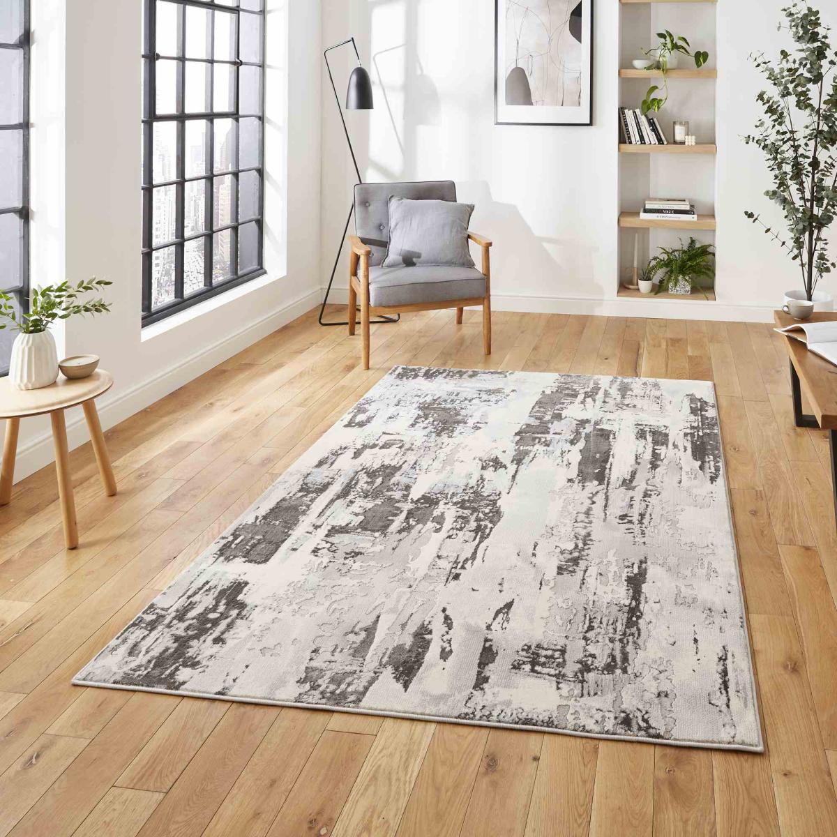 Apollo GR579 Modern Abstract Distressed Rugs in Grey Ivory White160x220cm – image 1