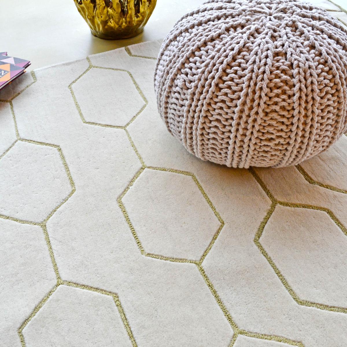Arris Geometric Wool Rugs 37309 in Cream and Gold by Wedgwood 120x180cm – image 4