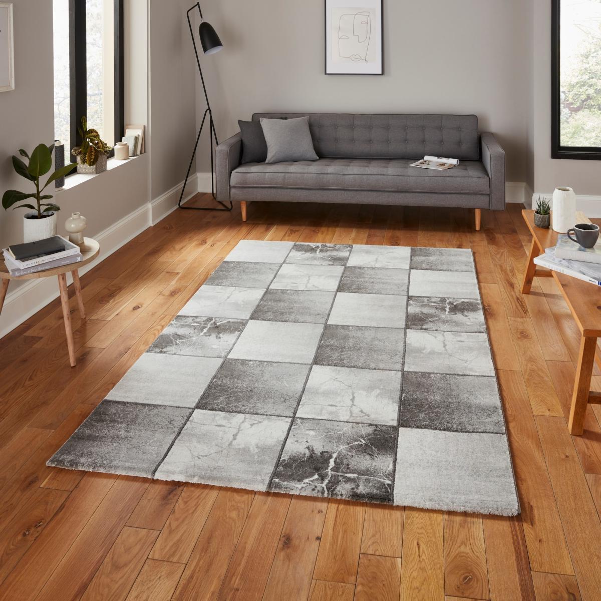 Craft 23495 Modern Marble Effect Rugs in Ivory Silver 120x170cm – image 1