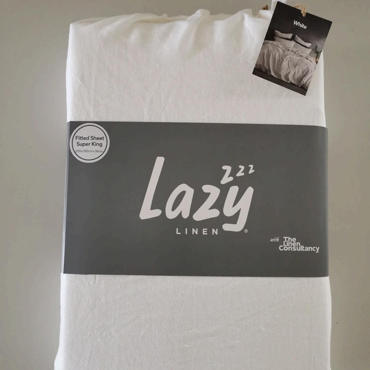 Lazy Linen Plain Fitted Bed Sheet in White 260x220cm – image 2