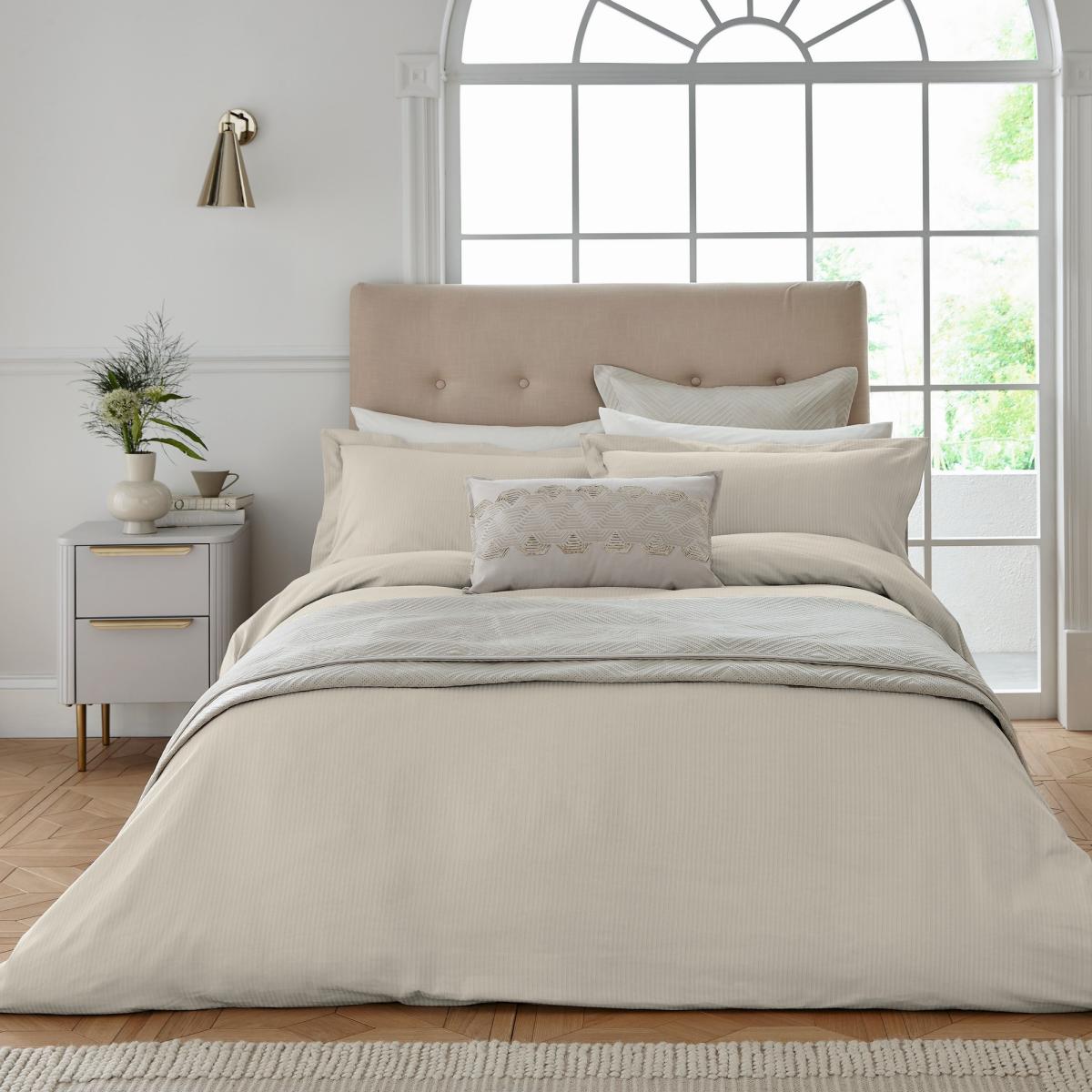 Deco Stripe Bedding Duvet Cover and Pillowcase by Helena Springfield in Champagne Beige 220x260cm – image 1