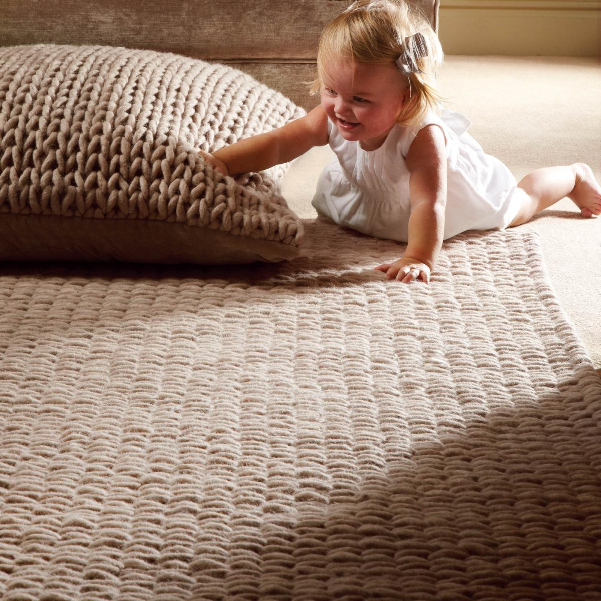 Fusion Plain Modern Wool Chunky Knit Rugs in Oyster&nbsp;200x300cm – image 2