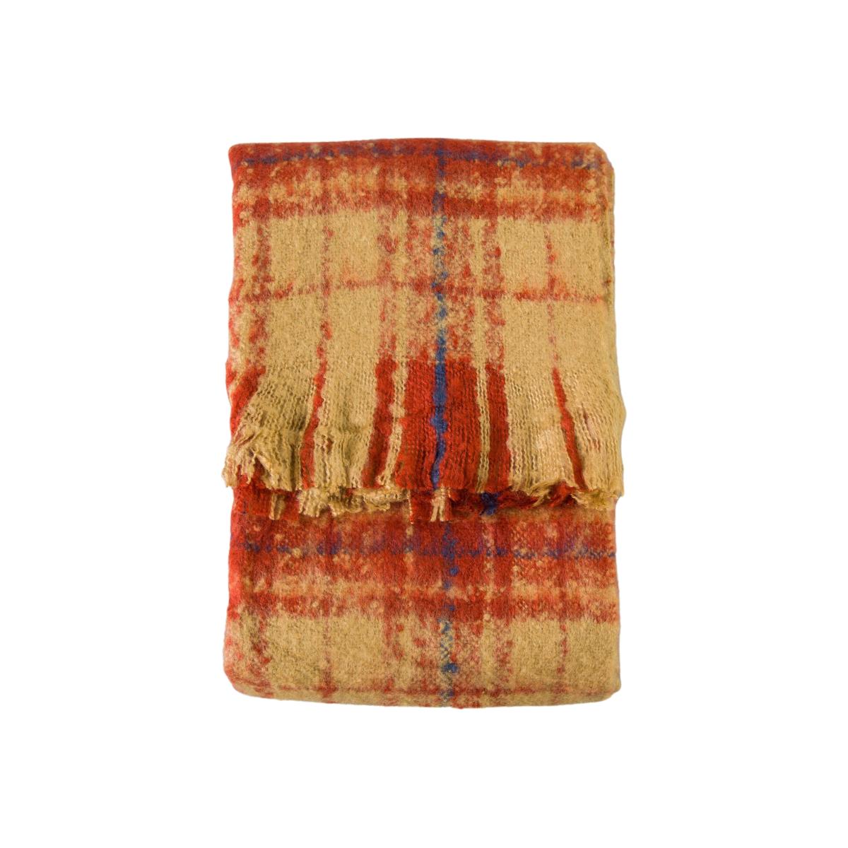 Check Faux Mohair Kilburn & Scott Throw in Burnt Orange130x180mm