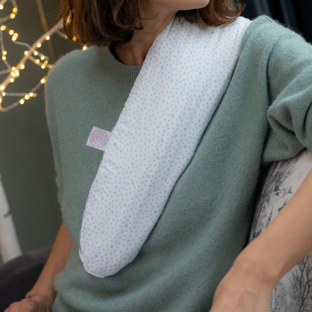 YuYu Japanese Cotton Hot Water Bottle in Spotty Dotty White & Sky 81x13cm – image 5