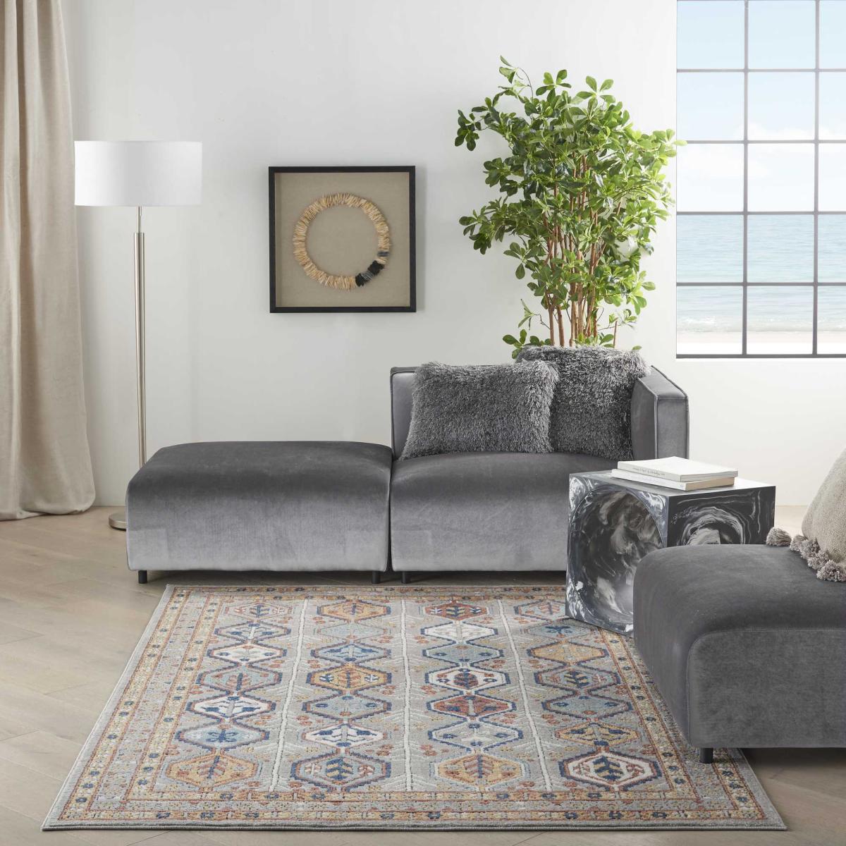 Quarry QUA15 Traditional Distressed Rugs in Grey Multi by Nourison – image 1