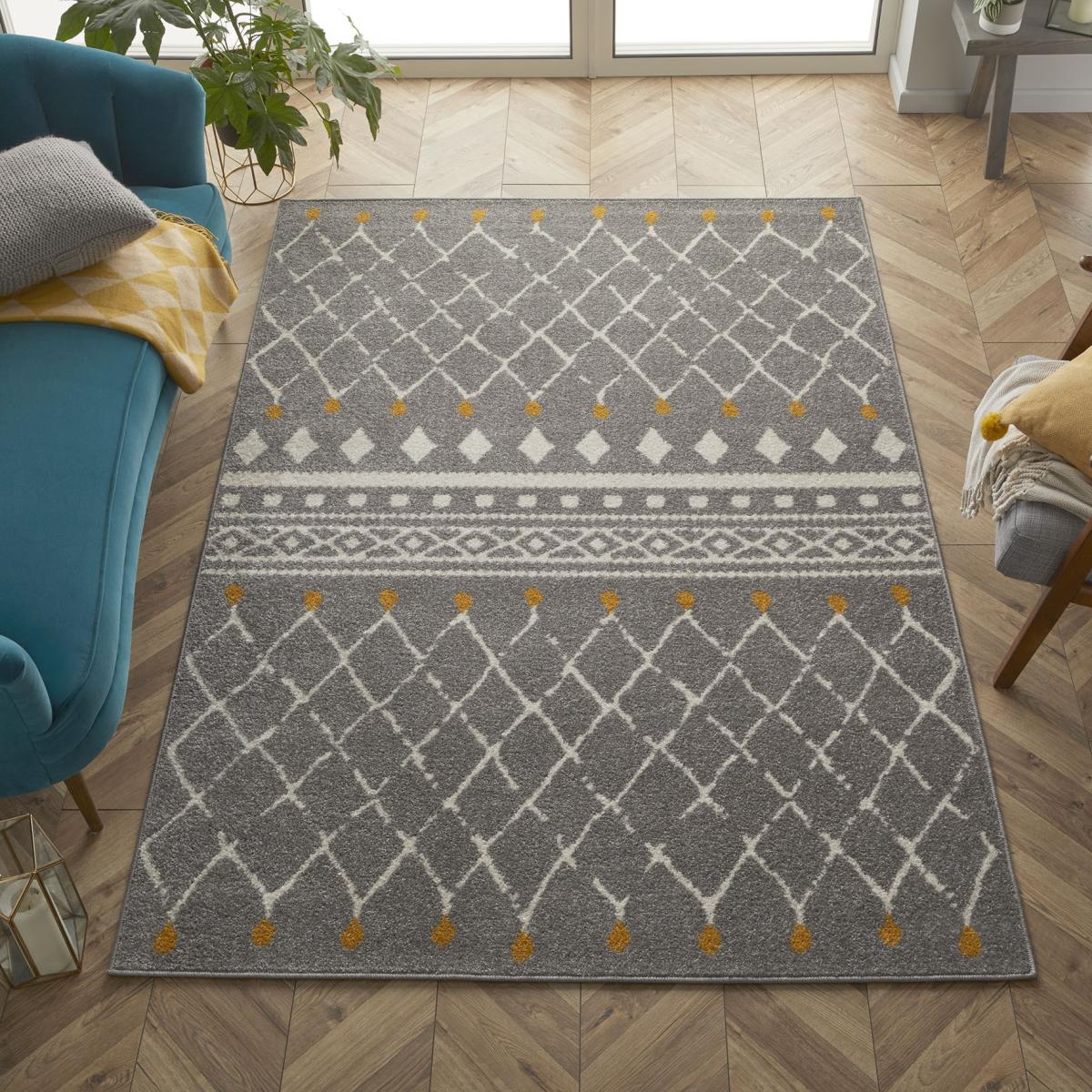 Gilbert 7152 K Boho Diamond Rugs in Grey Cream Mustard – image 1