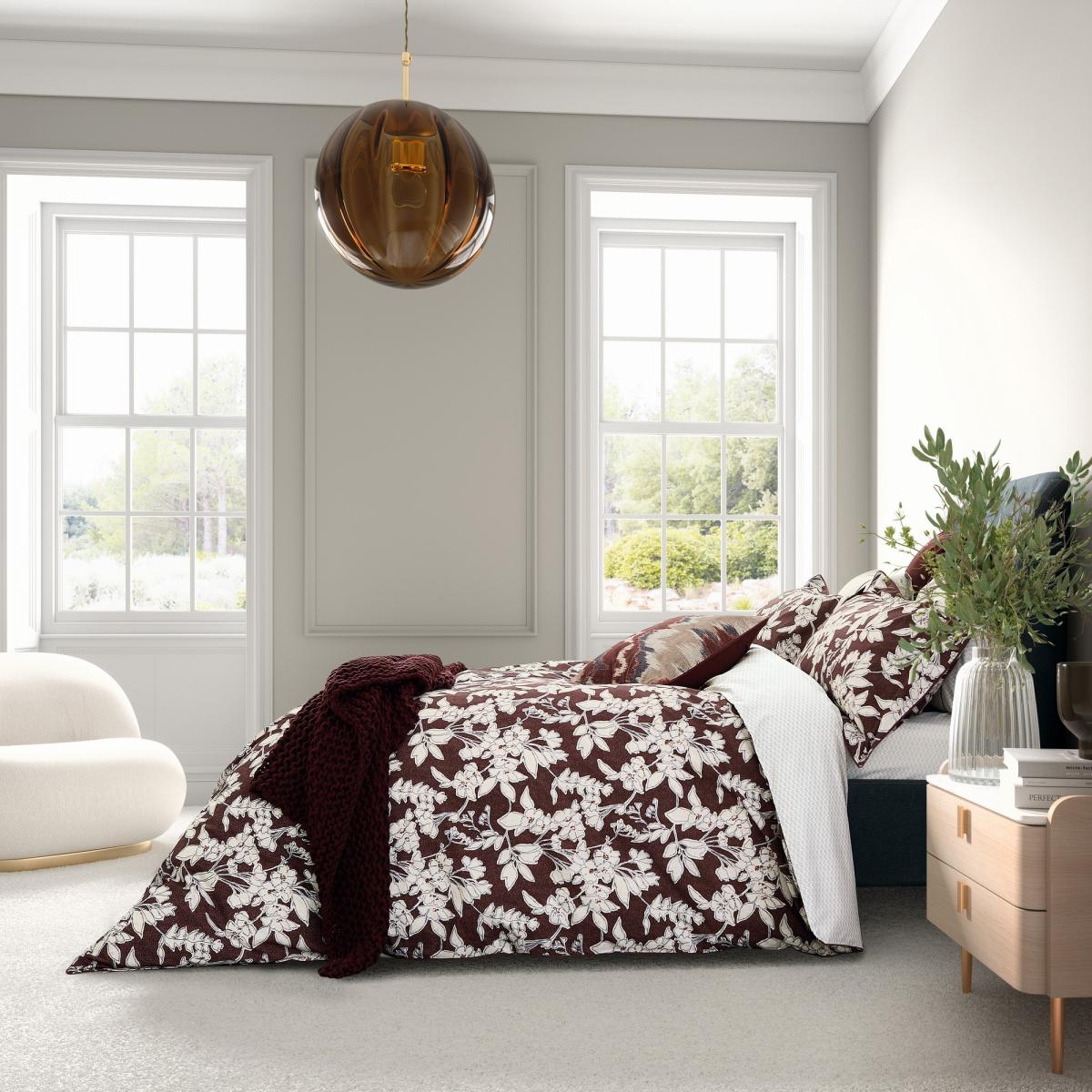 Aris Floral Bedding by Bedeck of Belfast in Mulberry Red74x48cm – image 2