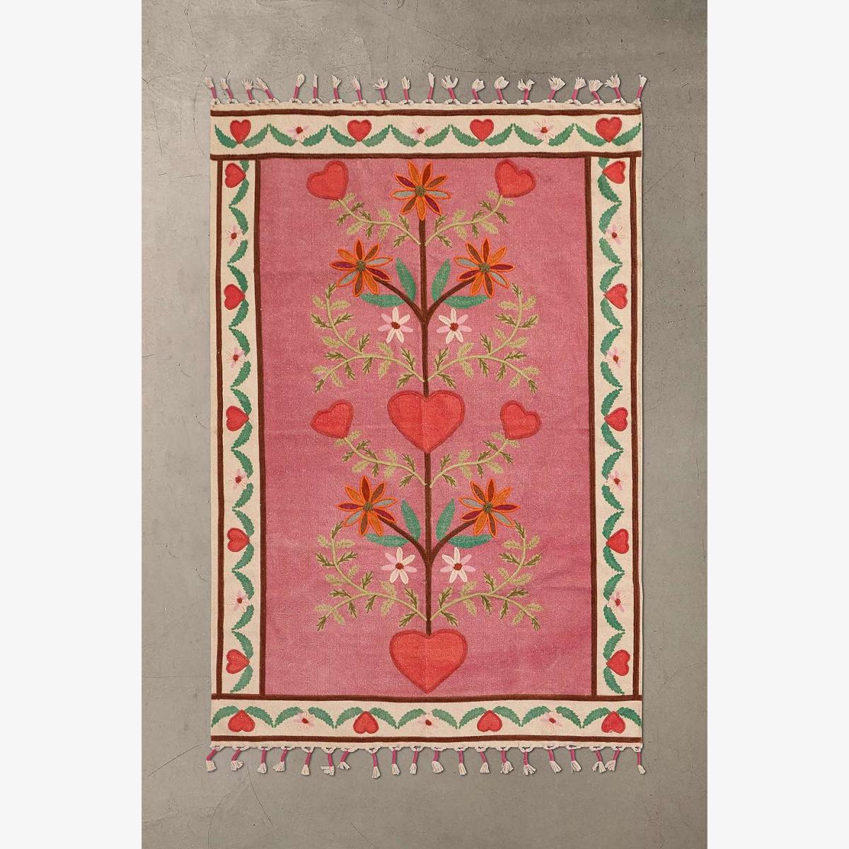 Heart Embroidered 4x6 Rug - Pink at Urban Outfitters – image 1