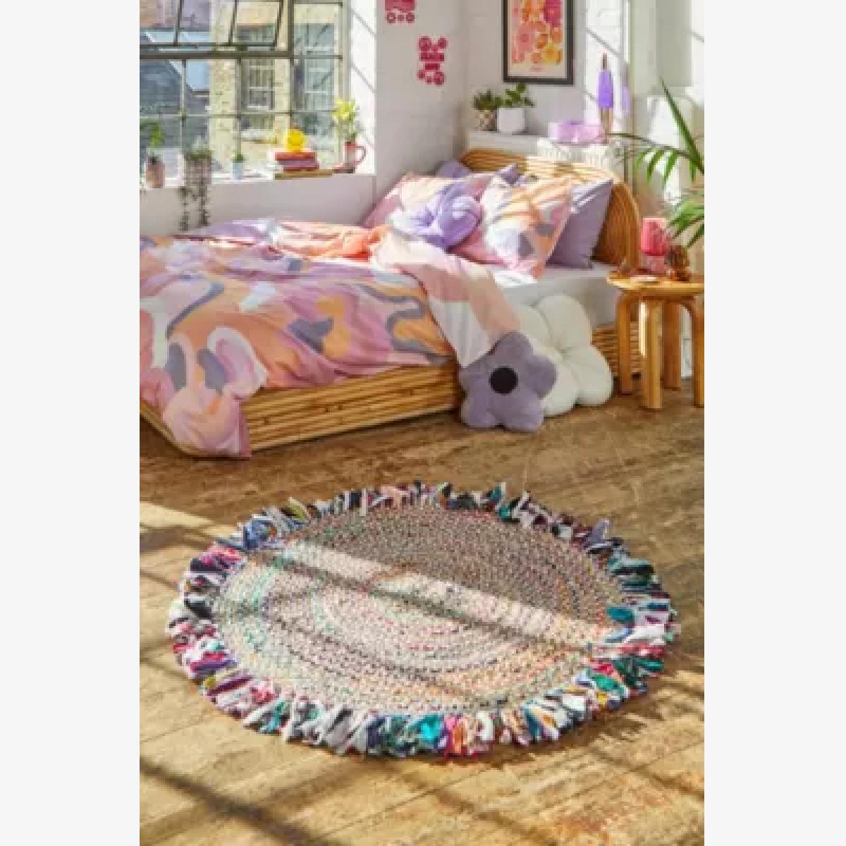 Jute & Multicoloured Rag Rug - Assorted ALL at Urban Outfitters – image 1