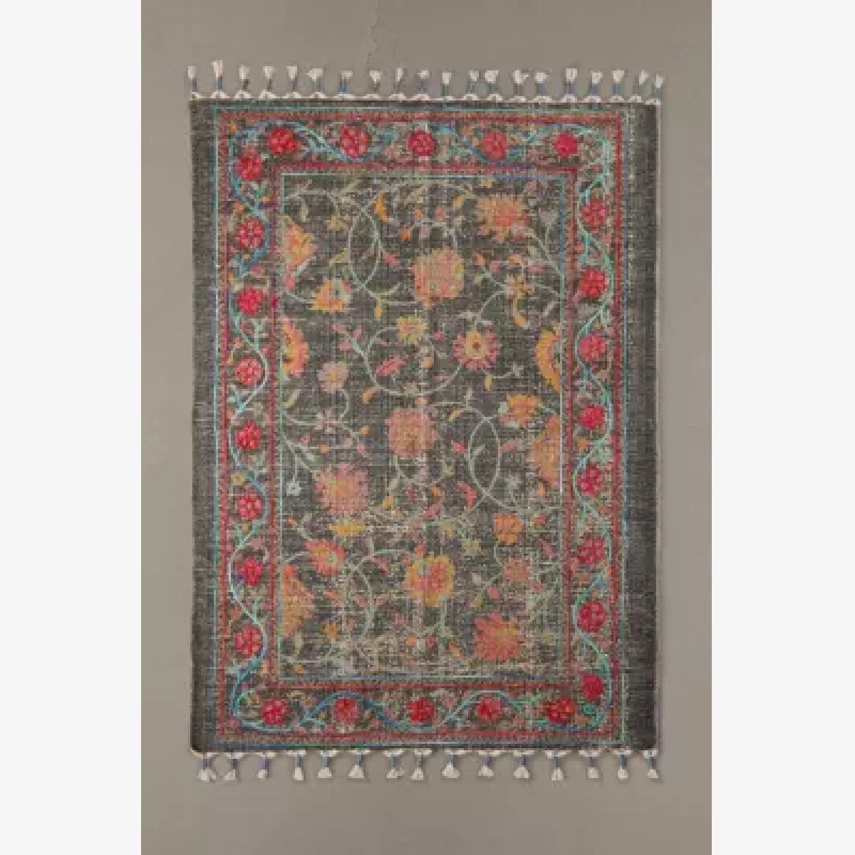 Urban Outfitters Black Floral Embellished 5x7 Rug