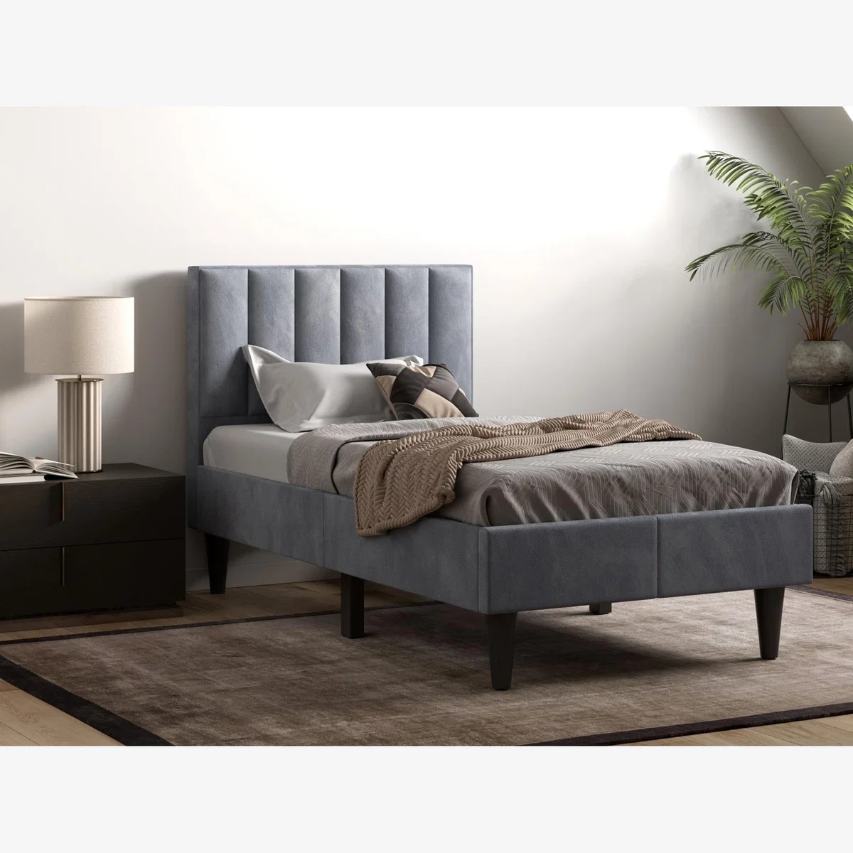 Flair Riverside Fabric Bed Grey - Single – image 1
