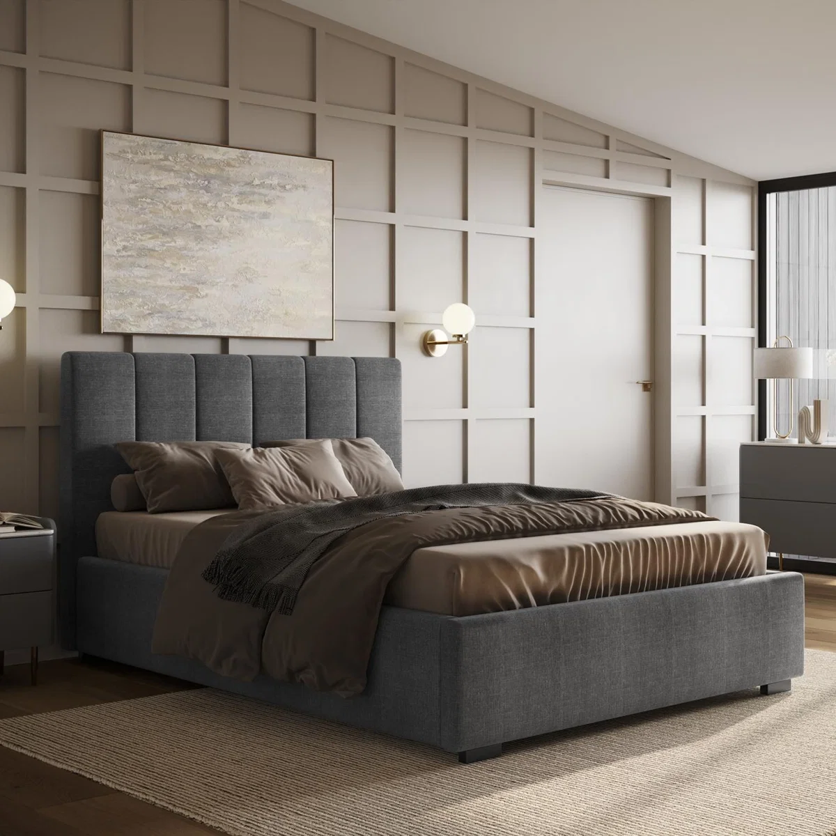 Flair Grey Waltz Fabric Ottoman Kingsize Bed - Double – image 1