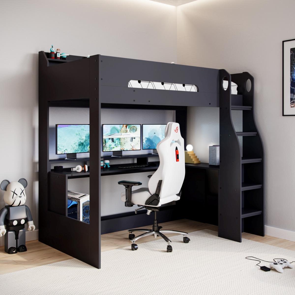 Flair Skyhigh Gaming High Sleeper Bed Black – image 1