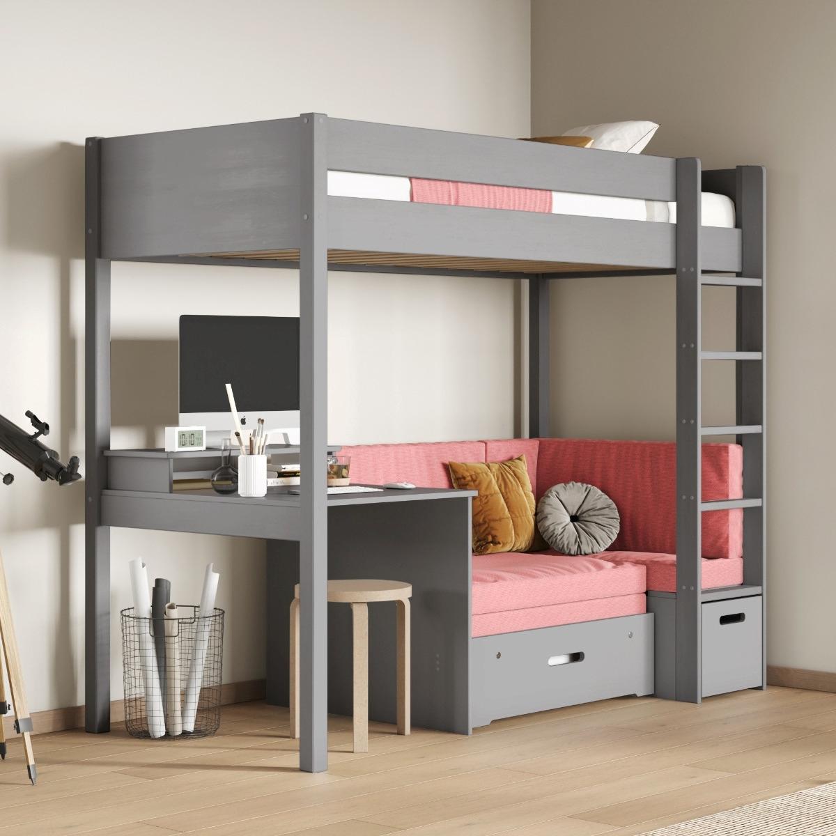 Noomi Tapio Grey High Sleeper Bed With Futon Sofa and Desk - – image 2