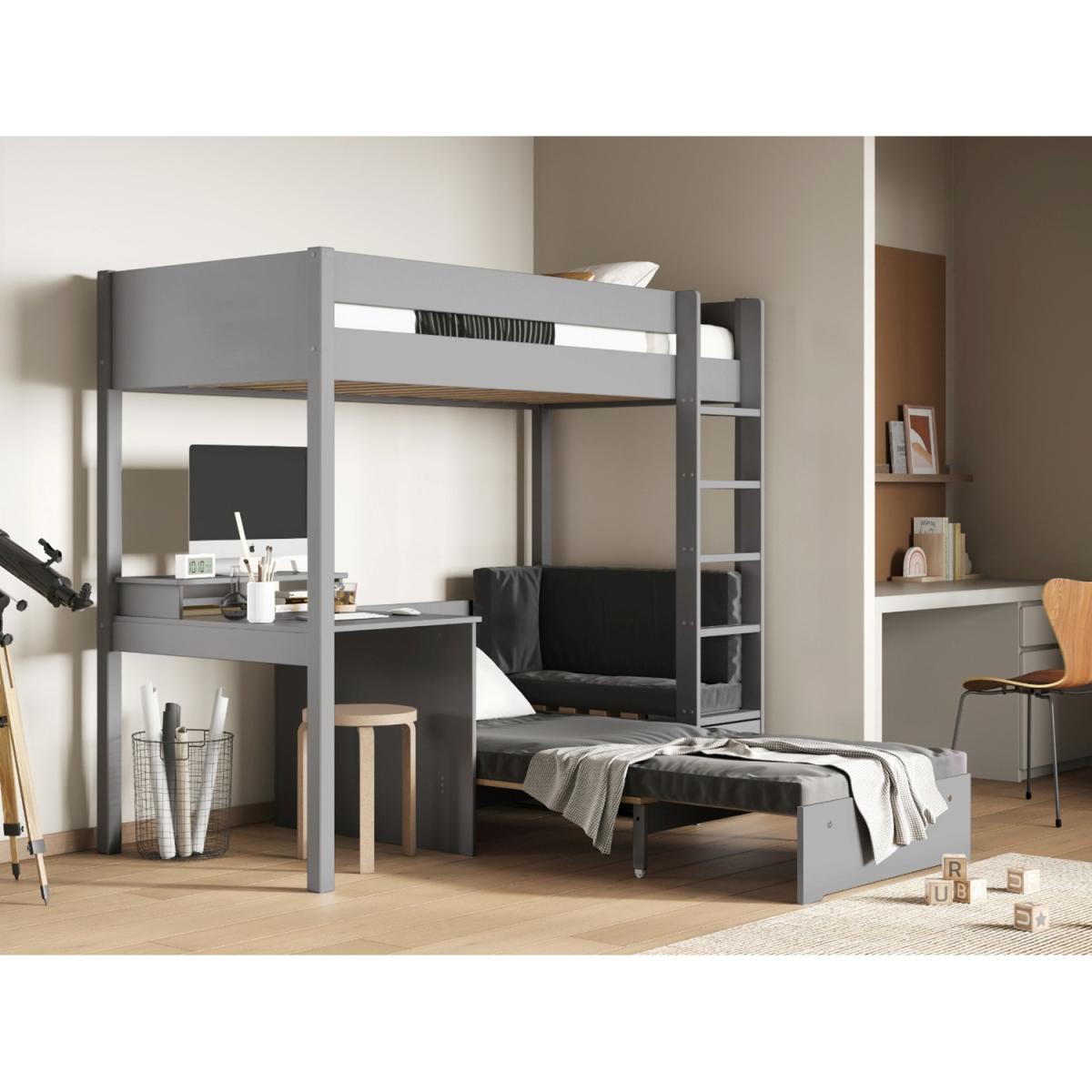Noomi Tapio Grey High Sleeper Bed With Futon Sofa and Desk - – image 3