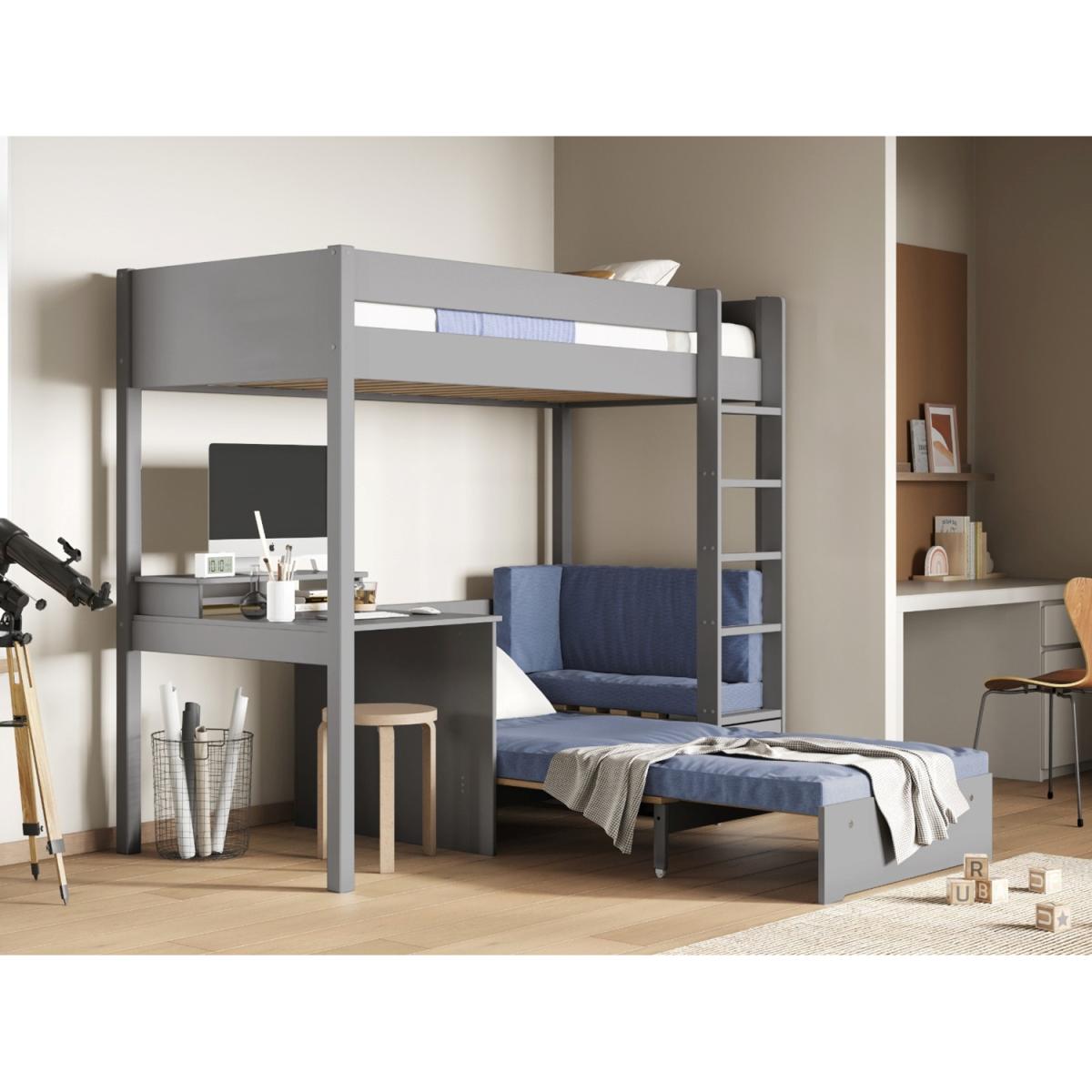 Noomi Tapio Grey High Sleeper Bed With Futon Sofa and Desk - – image 4