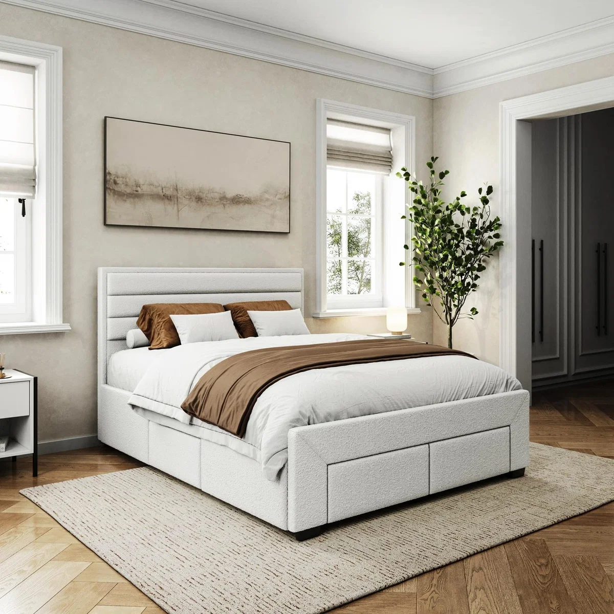 Flair Heybrook 4 Drawer Boucle Fabric Bed Cream - Double – image 1