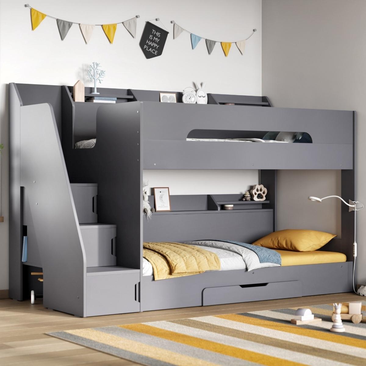 Flair Slick Staircase Bunk Bed Grey With Storage - – image 2