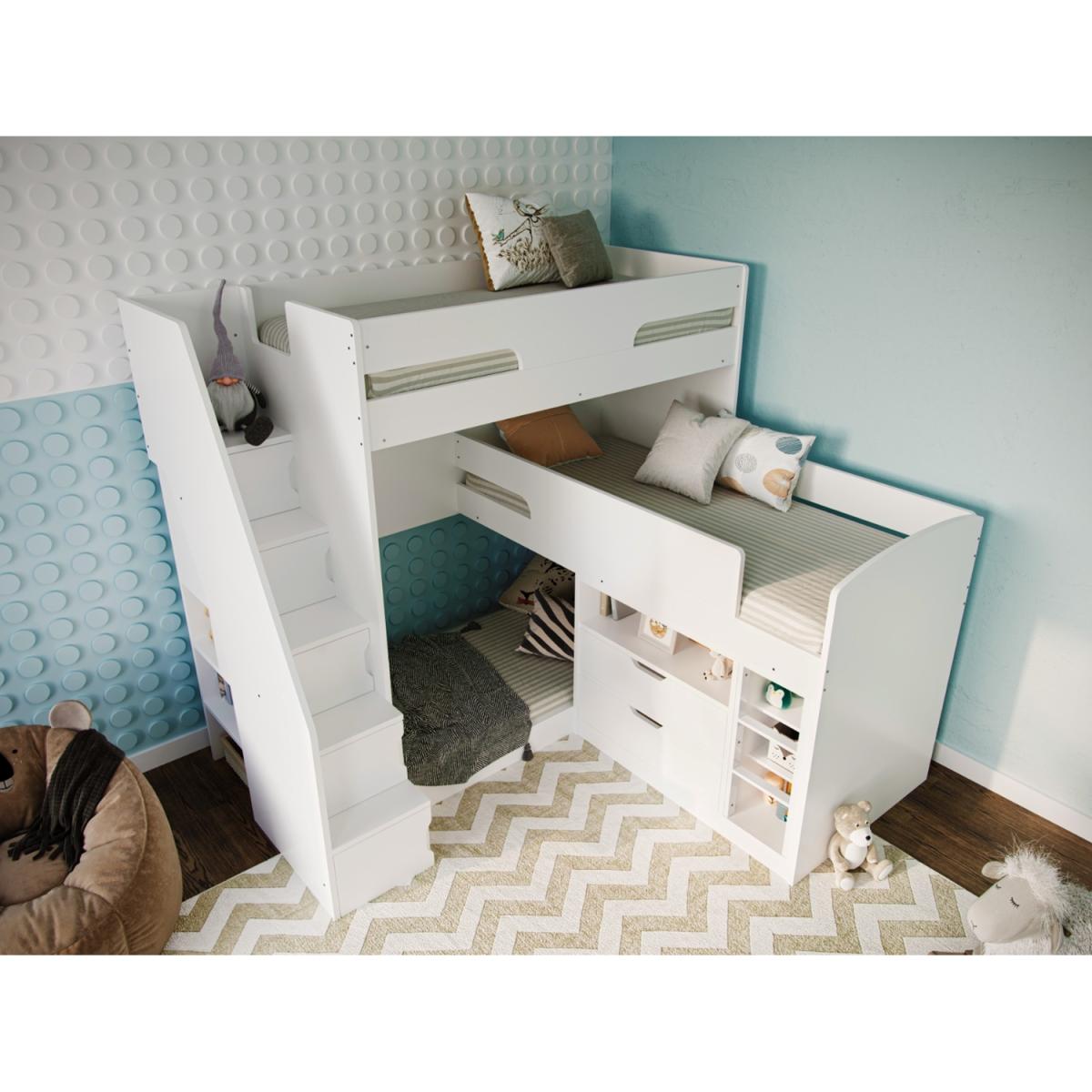 Flair Oscar Staircase Triple Bunk Bed White With Storage - – image 3