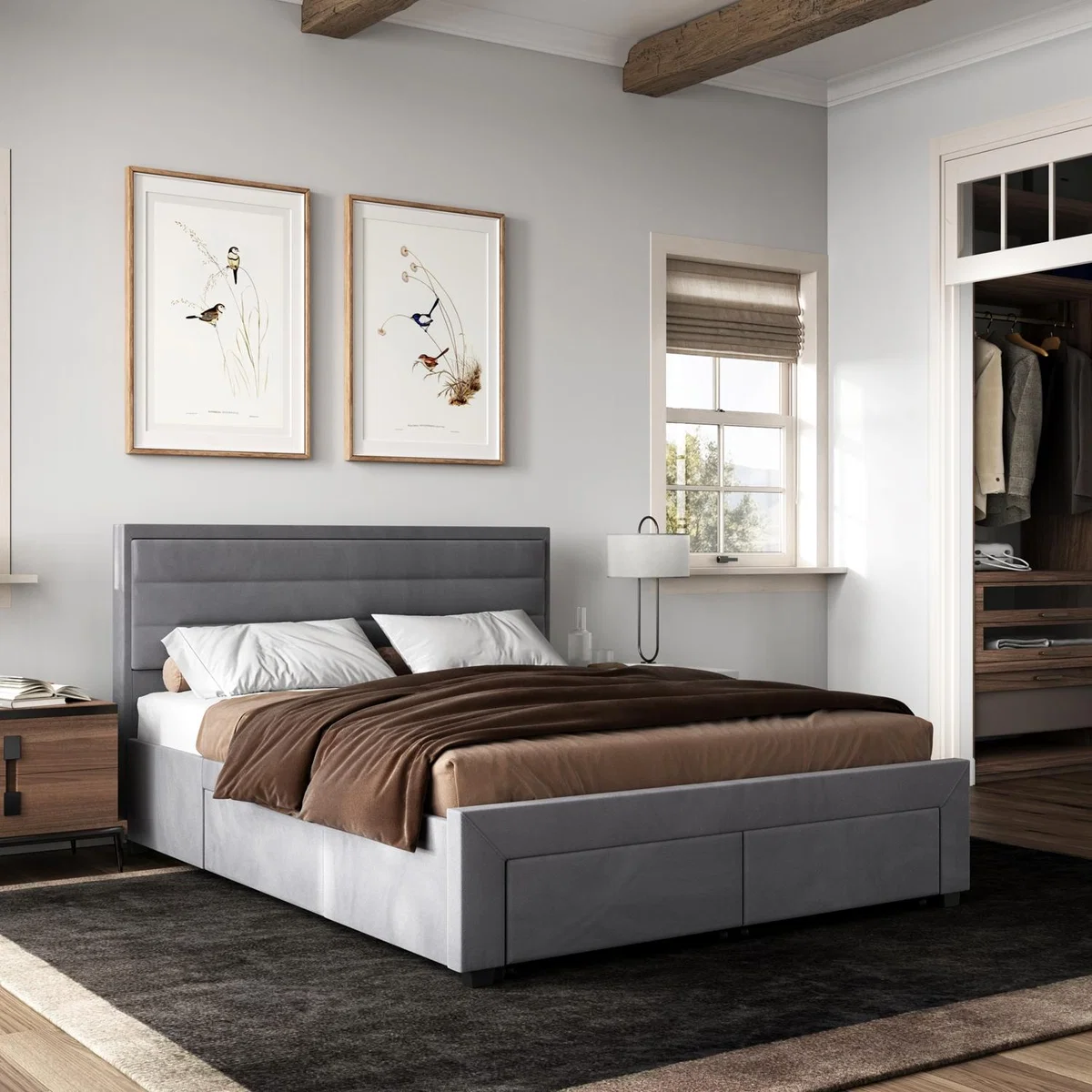 Flair Heybrook 4 Drawer Fabric Bed Frame Grey - Double – image 1