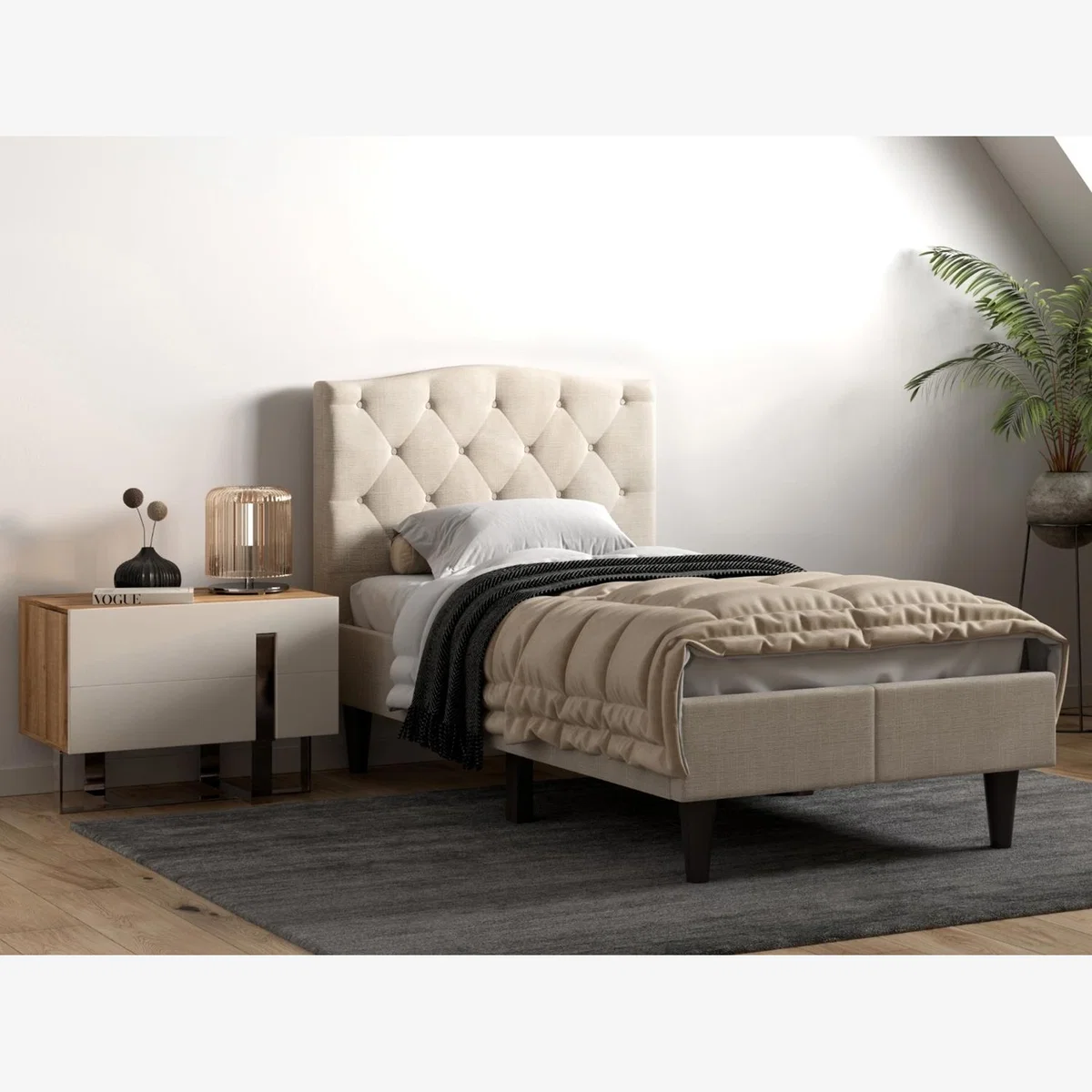 Flair Barkby Fabric Bed Beige - Double – image 1
