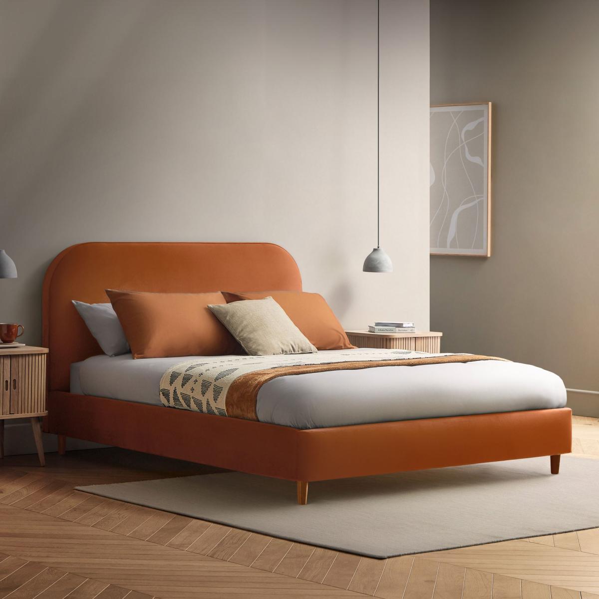 Fara Bed Frame, Velvet Amber – image 1