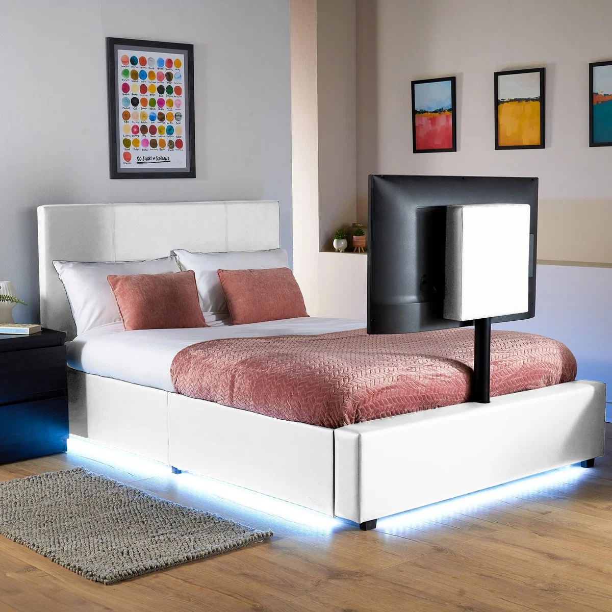 X Rocker Living Ava TV Bed with LED Lights and TV Mount White – image 1