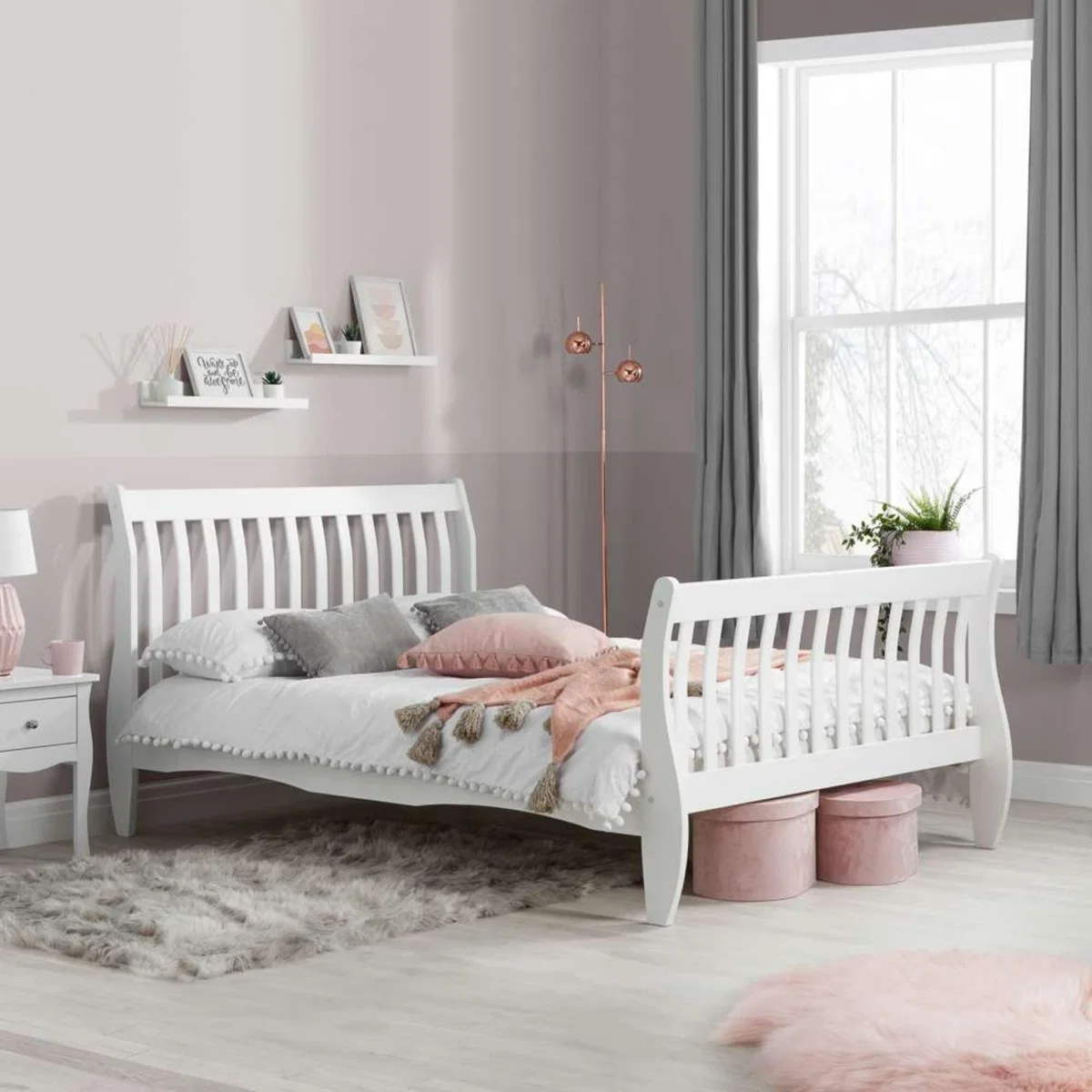 Belford Wooden Bed Frame, White White – image 1