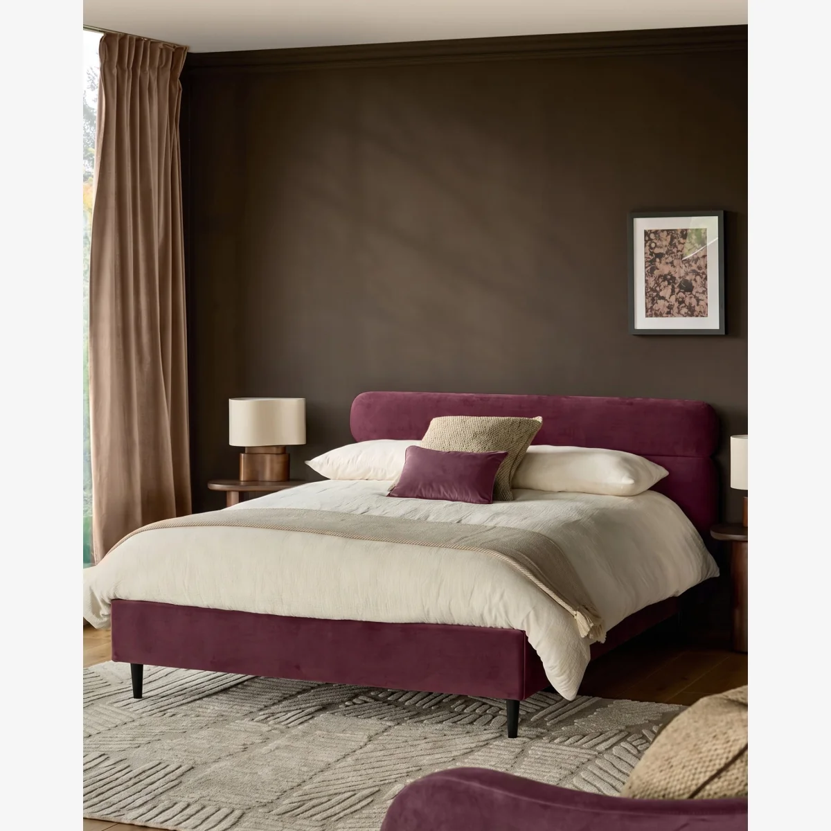 Preston plum velvet double bed – image 1