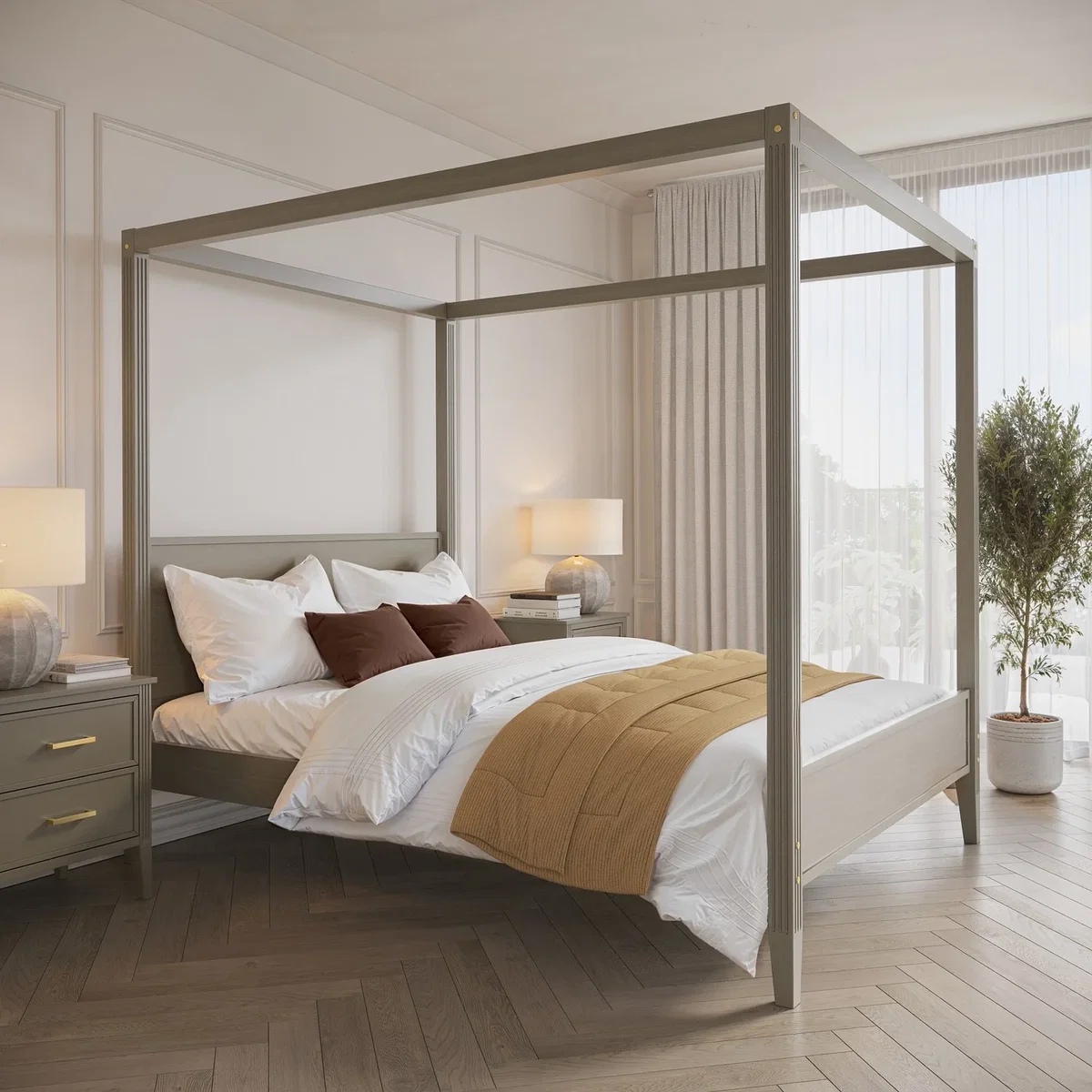 King Size Four Poster Bed Frame in Dark Wood - Delilah