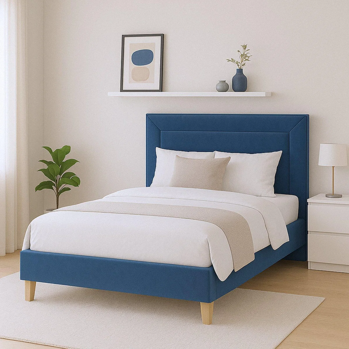 Millbrook Beds Border Double Wooden Bed Frame - Blue – image 1
