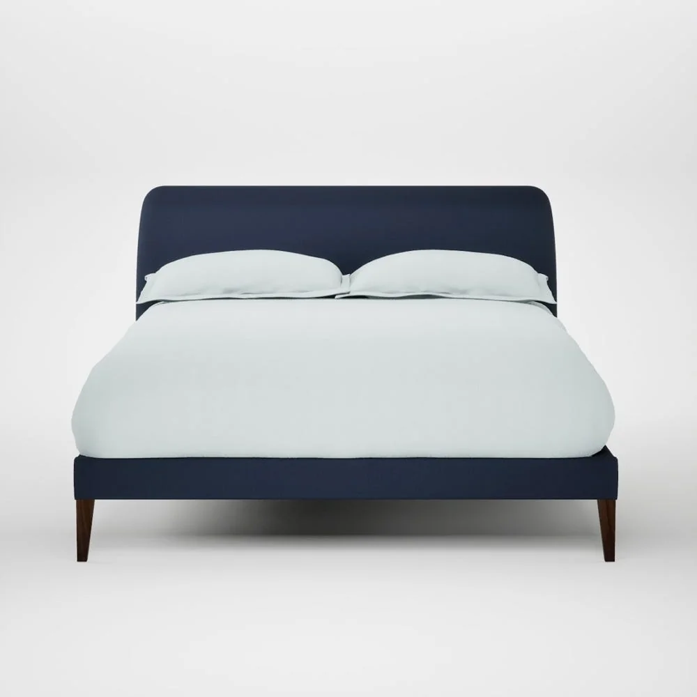 Heal's Wallis Bed Double Smart Cotton Linen Indigo Walnut Stained Feet – image 1