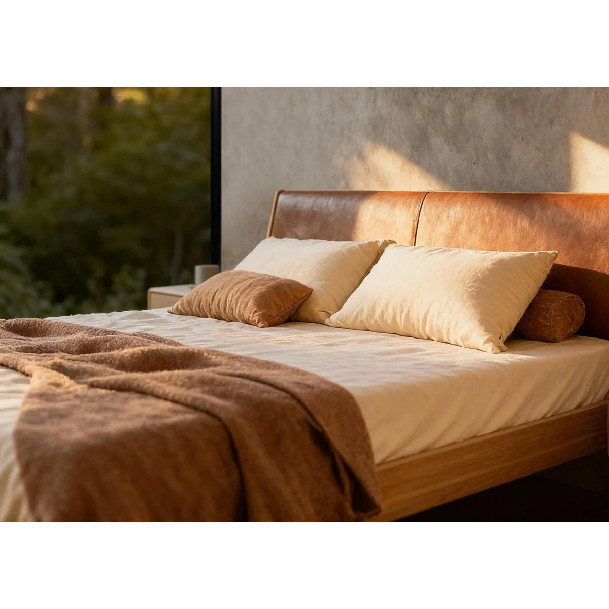 Gazzda Fawn Bed White Oiled Oak Dakar Leather Whiskey Super King – image 3
