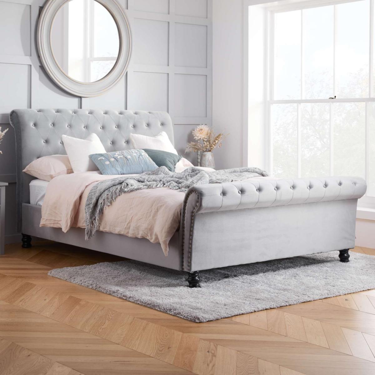 Opulence Velvet Super King Sleigh Bed Frame - Grey – image 2